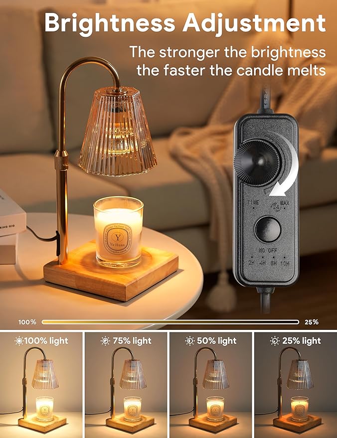 Candle Warmer Lamp with Timer, Dimmable Candle Warmer for Home Decor, Birthday Gifts for Women, Adjustable Height Wax Melt Warmer with 2 Bulbs