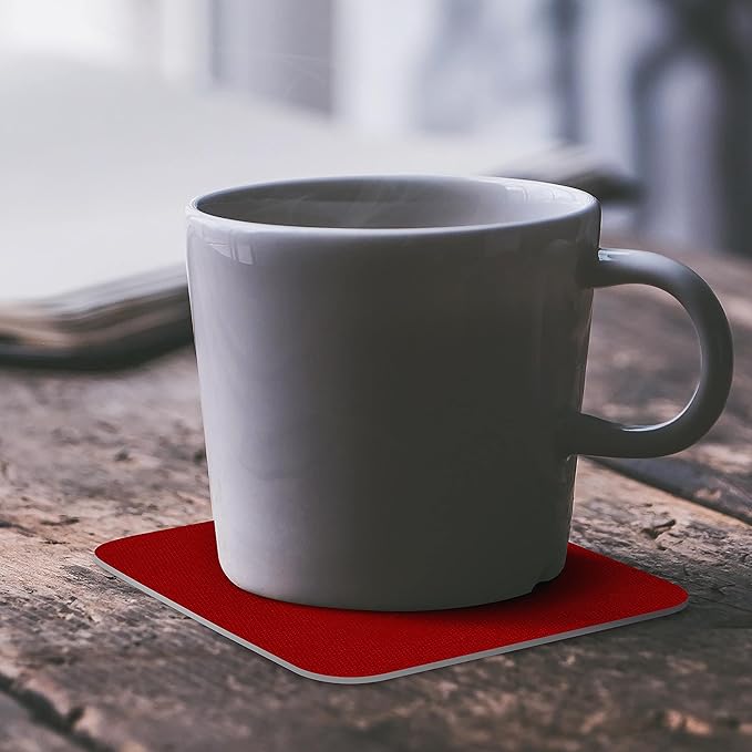 10 Squared Foam Coasters Pack, 4 inch - Customizable Text, Logo - PU Foam, Foldable - Red