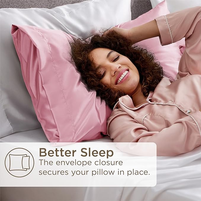 Bedsure Satin Pillowcase Standard Set of 4 - Pink Silky Pillow Covers for Hair and Skin 20x26 Inches, 4 Pack with Envelope Closure, Similar to Silk Pillow Cases, Gifts for Women Men