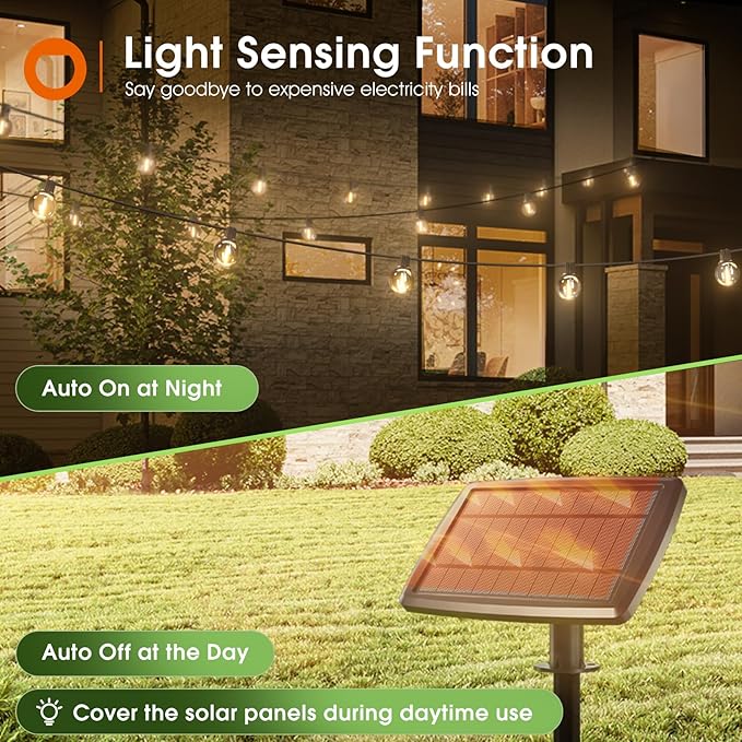 addlon 50FT Solar String Lights Outdoor Waterproof with Remote, G40 Globe Solar Patio Light with 27 LED Shatterproof Bulbs, 3 Modes, Dimmable Hanging for Outside Backyard Party