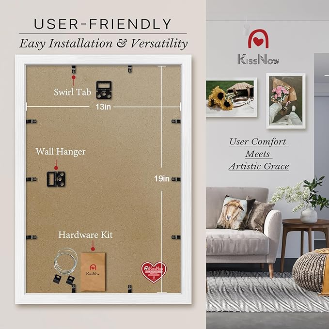 13x19 Picture Frame 2 Pack, White Solid Wood, Wall Gallery Poster Frame