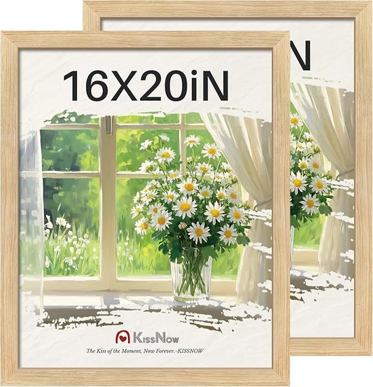 16x20 Picture Frame 2 Pack, Natural Oak Wood, Wall Gallery Poster Frame