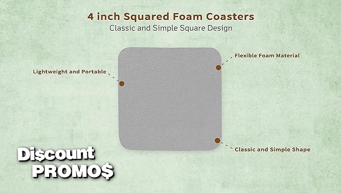 10 Squared Foam Coasters Pack, 4 inch - PU Foam, Foldable - Grey