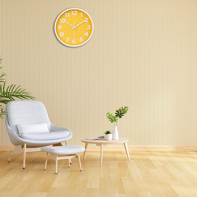 10 Inch Yellow Modern Wall Clock Silent Non-Ticking Battery Operated Wall Clocks for Home Office School Decor,3D Numbers Easy to Read