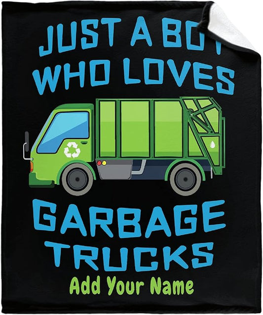 Custom Throw Blanket Just A Boy Who Loves Garbage Truck with Your Text Custom Throw Blanket with Your Text Personalized Blankets Best Gifts for Family, Friends 60"x50" Medium for Teen