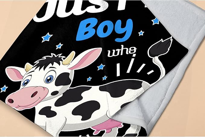 Just A Boy Who Loves Cows Blanket Soft Blankets and Throws Flannel Cozy Lightweight Quilt Gift Perfect for Bed Sofa Couch-60 x50 Medium for Teen