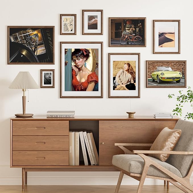 8.5x11 Picture Frame, USA-Sourced Walnut Wood with Tempered Glass, Display 6x8 with Mat or 8.5x11 Without Mat, 8.5 by 11 Photo Frame for Wall & Tabletop Display, Handcrafted Wood Frame, 3 Pack