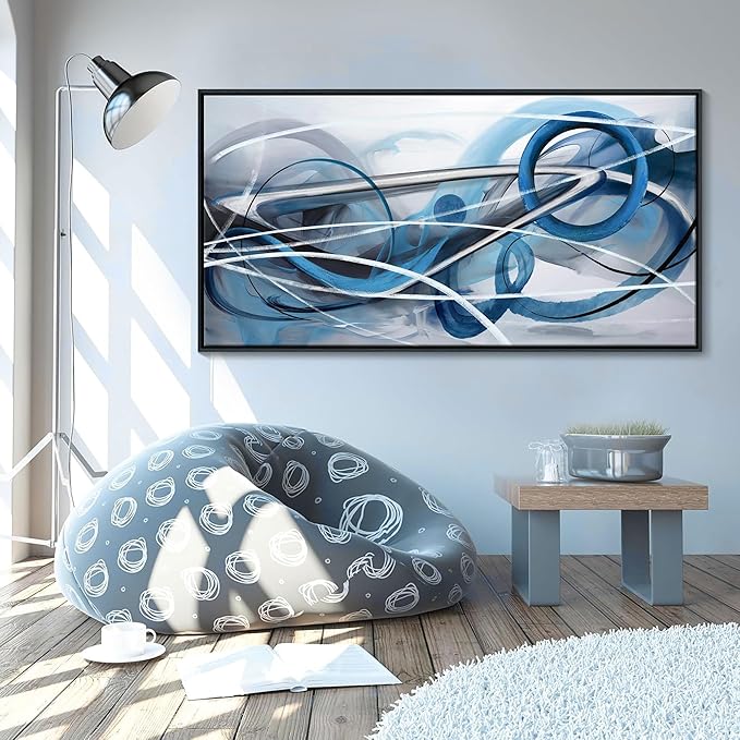 YDYSUNE Large Blue Abstract Wall Art Modern Canvas Wall Decor Paintings Minimalist Artwork for Living Room Pictures for Bedroom Office Home Decor Framed Art Decoration Size 29×58IN