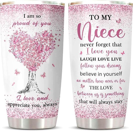 ZANIION To My Niece Gifts Tumbler 20oz, Best Birthday Gift For Nieces From Auntie Mug, Funny Christmas Graduation Valentines Day Present Decoration Coffee Cup 1PC