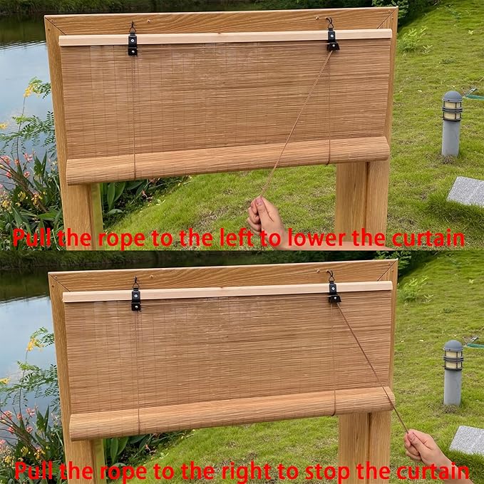 XIUXIU Bamboo Roller Shades Roman Shades for Window Roll Up Blinds for Home Light Filtering Indoor Outdoor Patio F65 W x 48" H