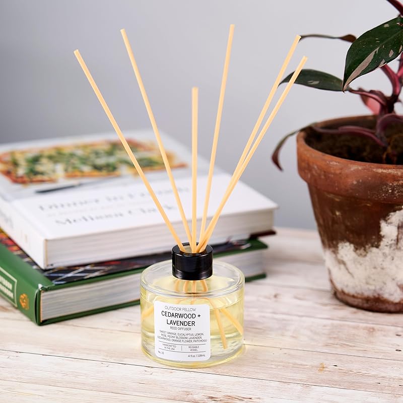 Cedarwood and Lavender Reed Diffuser, 4 fl. oz. – Flameless Home Freshener with Eucalyptus and Lemon – Long-Lasting Non-Toxic Scent – Made in USA