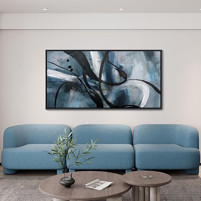 YDYSUNE Abstract Wall Art - Black and White Large Canvas Wall Decor Graffiti Modem Minimalist Art Decoration for Living Room Bedroom Office Painting Framed Pictures Artwork Size 24×48Inch