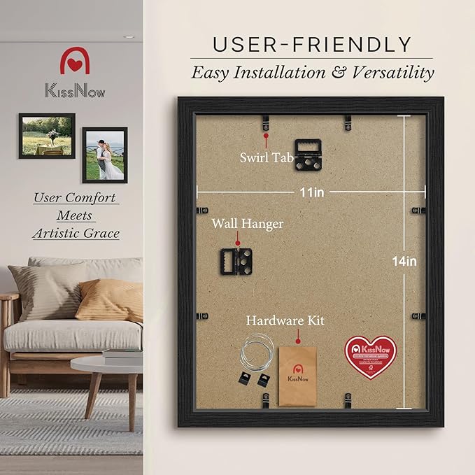 11x14 Picture Frame 2 Pack, Black Solid Wood, Wall Gallery Poster Frame