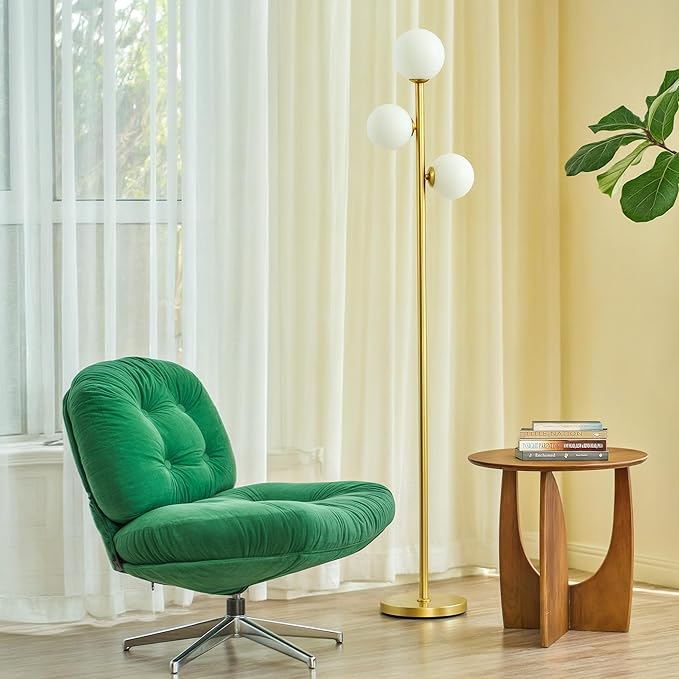 VONLUCE Mid Century Modern Floor Lamp 65", 3 Globe Lights Standing Lamp with LED Bulbs & Frosted Shades, Contemporary Dimmable Tall Pole Lamp for Living Room Bedroom Office, Gold