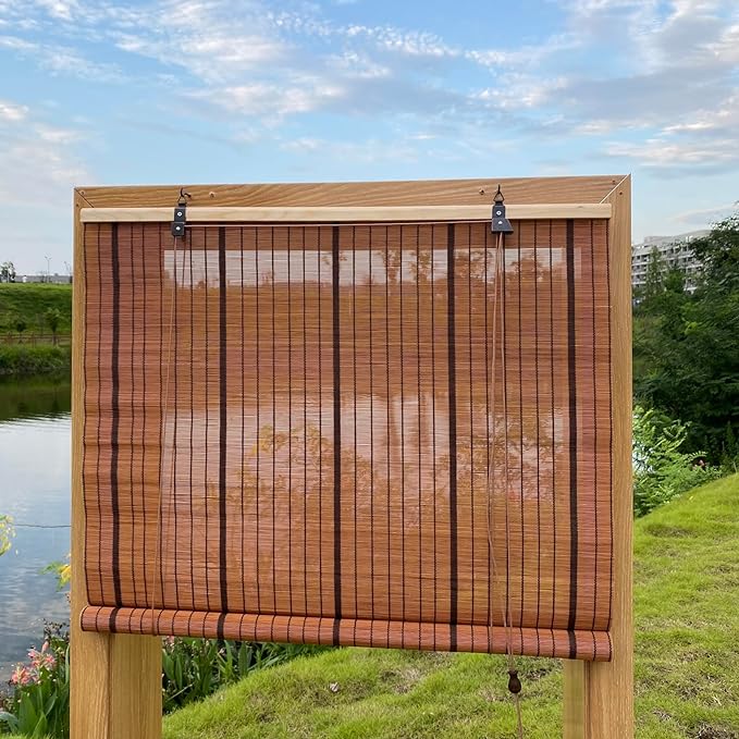 XIUXIU Bamboo Roller Shades Roman Shades for Window Roll Up Blinds for Home Light Filtering Indoor Outdoor Patio F65 W x 48" H
