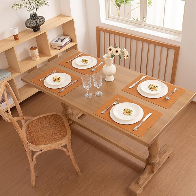 FROMHEART Faux Leather Placemats Set of 12–Waterproof,Heat/Oil Stain-Resistant PU Table Mat–Reversible,Non-Slip,Easy to Clean Place Mats for Kitchen,Dining,Indoor/Outdoor,(Orange-Grey,11.8" x 17")