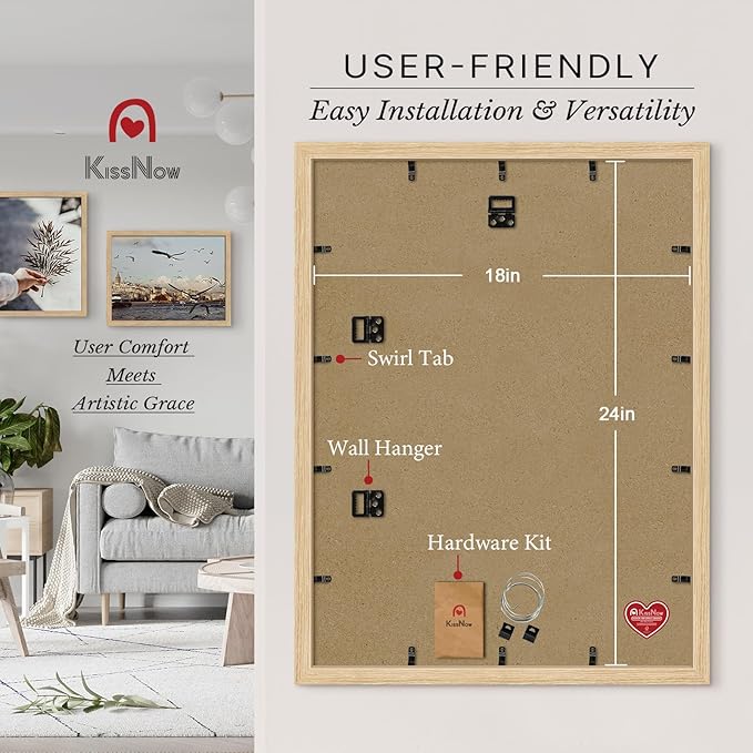 18x24 Poster Frame set of 2, Natural Oak Wood Picture Frame, Wall Hanging