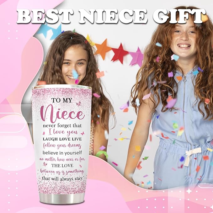 ZANIION To My Niece Gifts Tumbler 20oz, Best Birthday Gift For Nieces From Auntie Mug, Funny Christmas Graduation Valentines Day Present Decoration Coffee Cup 1PC