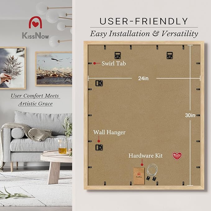 24x30 Poster Frame set of 2, Natural Oak Wood Picture Frame, Wall Hanging