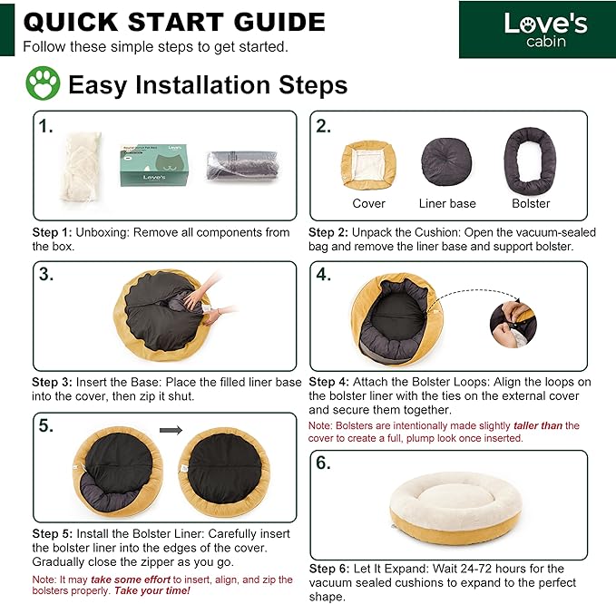 Love's cabin Donut Pet Bed Mat, 30in, Yellow, for Dogs, Soft, Durable, Anti-Slip, Water-Resistant, Washable