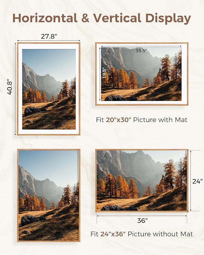 Marsmiles 20x30 Wooden Picture Frame, USA-Sourced Natural Oak Solid Wood Photo Frame with Real Glass for Display Pictures 16x24 with Mat or 20x30 without Mat, Natural, 1 Pack