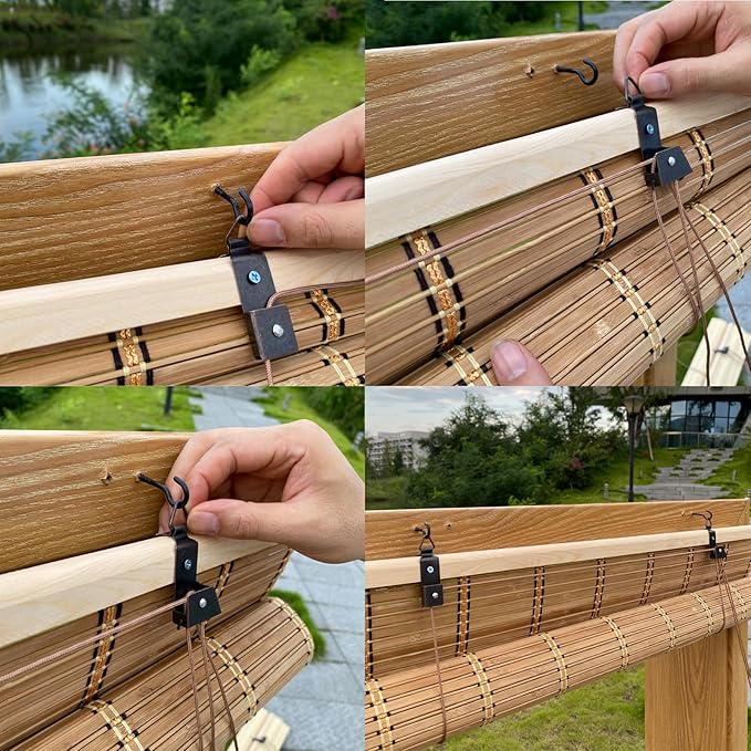 XIUXIU Bamboo Roller Shades Roman Shades for Window Roll Up Blinds for Home Light Filtering Indoor Outdoor Patio F65 W x 48" H