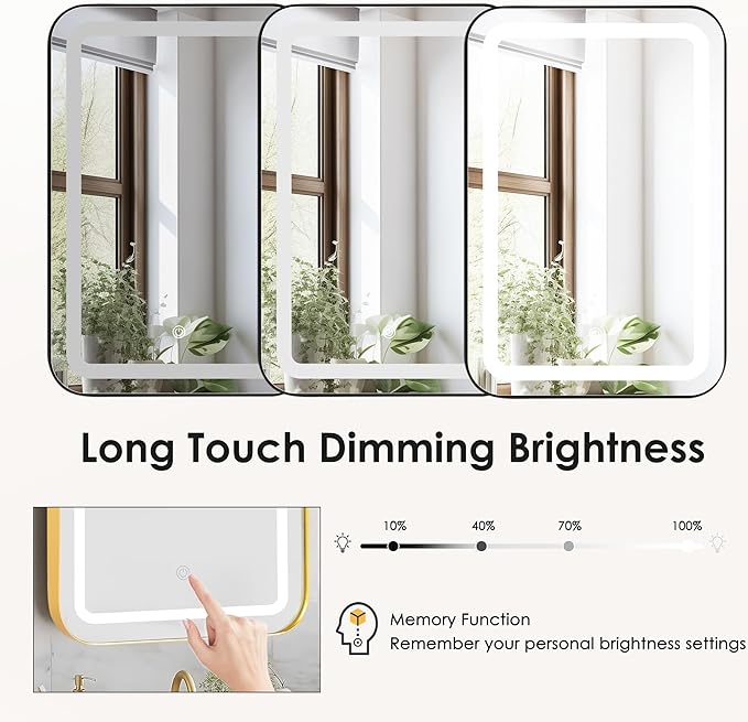 SogesHome Wall Mounted Mirror Medicine Cabinet 24"X16" with LED Lights, Rectangular Vanity Mirror Storage with Shelves, Modern Recessed Mirror Medicine Cabinet for Bathroom, Bedroom, Black