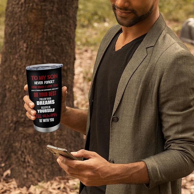 ZANIION To My Son Gifts Tumbler 20oz 1PC, Cool Birthday Gifts For Son From Mom/Dad Mug, Best Christmas Graduation Valentines Fathers Day Decoration Present Ideas For My Boy Coffee Cup