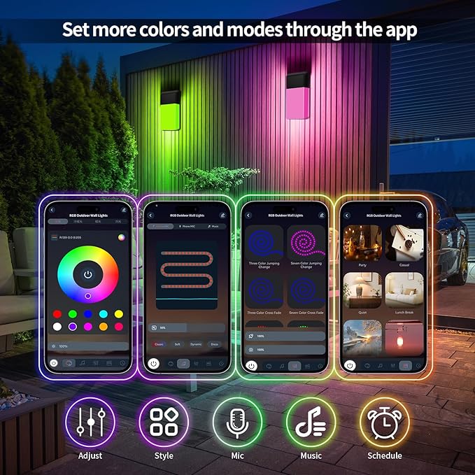 Outdoor Wall Lights RGB, 1500LM Smart Exterior Porch Sconces Wall Mounted Lighting, IP65 Waterproof, DIY Lighting for Garden, Garage and Patio - Ideal for Festivals The Christmas and Parties, 1 Pack