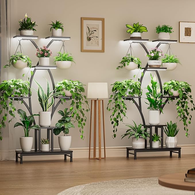 Plant Stand Indoor with Grow Lights - 7 Tiered Metal Corner Shelf for Multiple Plants, 64" Corner Plant Stand for Indoor Plants, X-Shaped Plant Rack for Home, Living Room, Office & Patio Decor