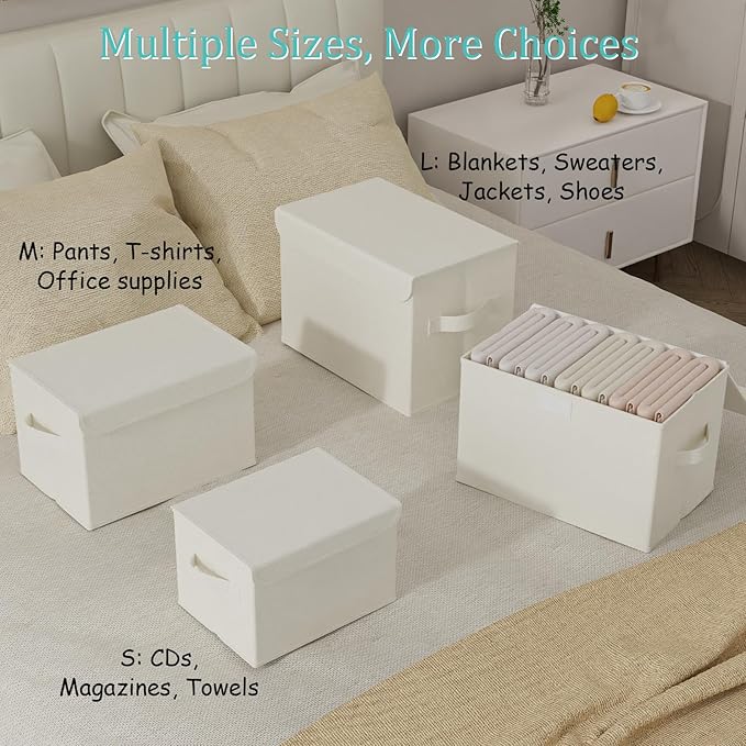 Foldable Storage Bin, Cube Organizer Basket with Flip-Top Lid and 2 Handles, Decorative Boxes for Shelves with Cover for Clothes, Towels, Blanket, 2 Pack, Beige, 13 x 9 x 7.9 In, XSNY12BEM-2