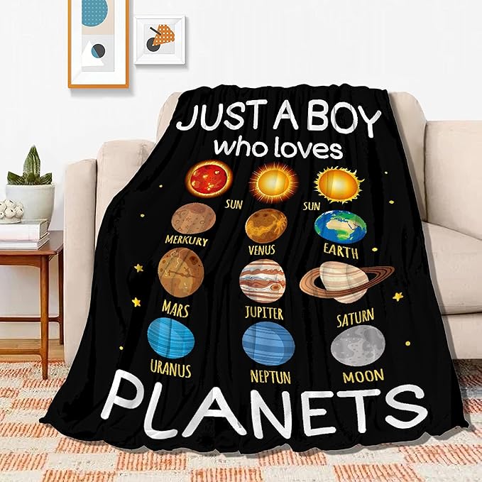 Just Boy Who Loves Planets Blanket Soft Blankets and Throws Flannel Cozy Lightweight Quilt Gift Perfect for Bed Sofa Couch-40 x30 Extra Small for Pets
