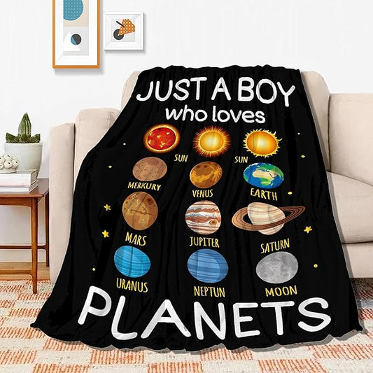 Just Boy Who Loves Planets Blanket Soft Blankets and Throws Flannel Cozy Lightweight Quilt Gift Perfect for Bed Sofa Couch-60 x50 Medium for Teen