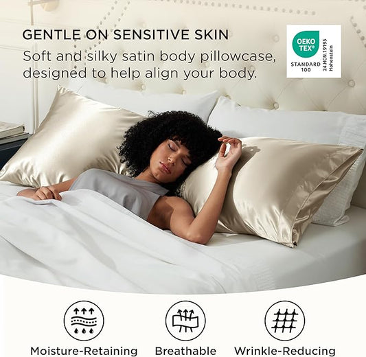 Bedsure Body Pillow Cover 20x54 Inches - Khaki Satin Similar to Silk Pillowcase for Hair and Skin, Cooling and Silky Long Body Pillow Pillowcase with Envelope Closure, Gifts for Women Men