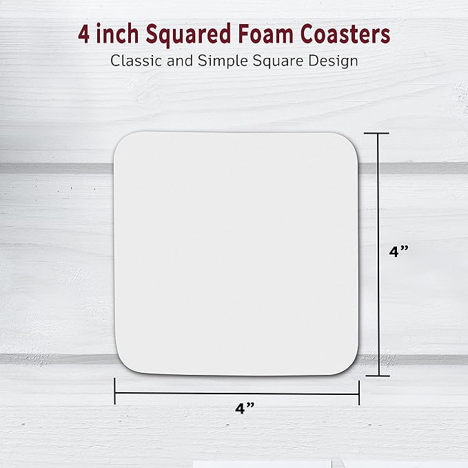 10 Squared Foam Coasters Pack, 4 inch - PU Foam, Foldable - White