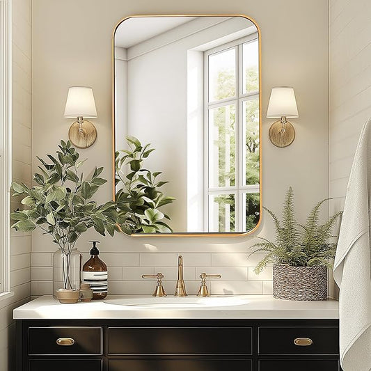 SogesHome Bathroom Medicine Cabinet with Mirror, 16x24 Gold Medicine Cabinet, Stainless Steel Frame and 2 Shelves, Wall Mounted Vanity Mirror with Storage for Bathroom