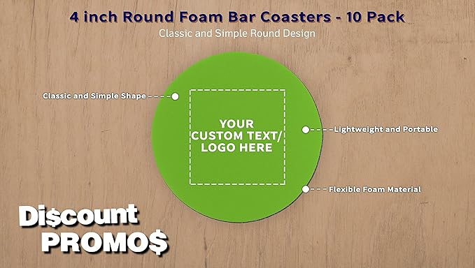 10 Round Foam Bud Coasters Pack, 4 inch - Customizable Text, Logo - PU Foam, Party Favor - Lime Green