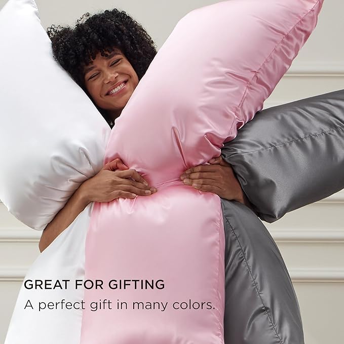 Bedsure Body Pillow Cover 20x54 Inches - Dark Grey Satin Similar to Silk Pillowcase for Hair and Skin, Cooling and Silky Long Body Pillow Case Cover with Envelope Closure, Gifts for Women Men