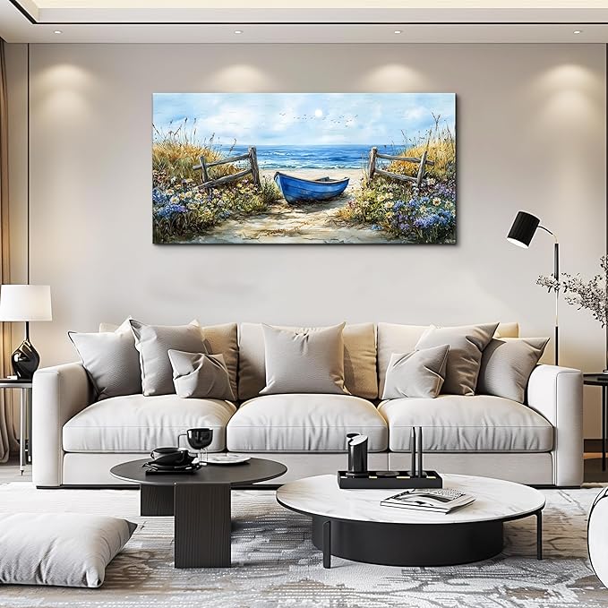 ZUITINGHUA Canvas Wall Art For Living Room Wall Decor For Bedroom Office Wall Decoration Seaside Landscape Painting Boat Pictures Artwork Room Aesthetic Home Decor 20x40 In
