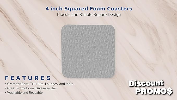10 Squared Foam Coasters Pack, 4 inch - PU Foam, Foldable - Grey