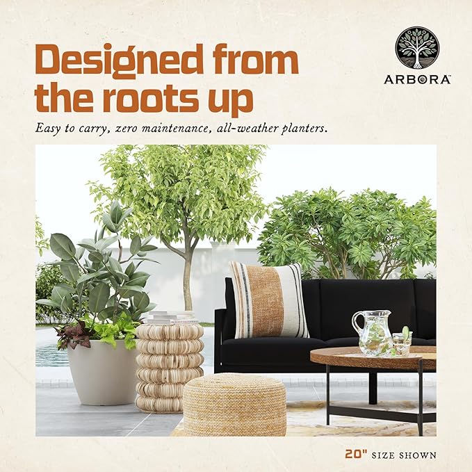 ARBORA 20" Valencia Polyresin Indoor and Outdoor Planter with Classic Cream Finish - Durable, Weatherproof, Lightweight, Large Plant Pot for Patio, Garden, Deck, Entryway