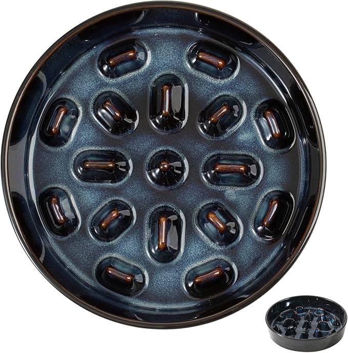 Ceramic 9.5 inch Dog Bowl Slow Feeder, Slow Pet Food Dish for Large Dog, Stop Bloat, Preventing Choking(Single Bowl, Starry Sky)