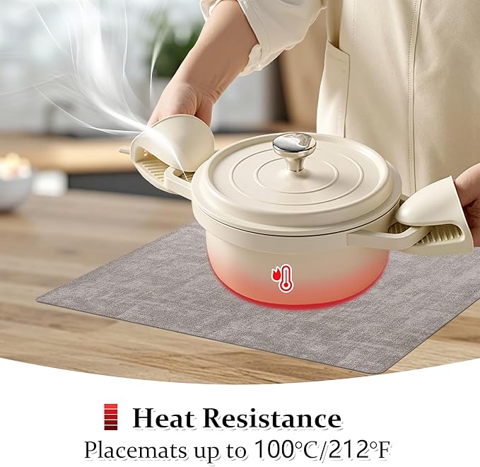 FROMHEART Faux Leather Placemats Set of 8–Waterproof,Heat/Oil Stain-Resistant PU Table Mat–Reversible,Non-Slip,Easy to Clean Place Mats for Kitchen,Dining,Indoor/Outdoor,(Light Grey,11.8" x 17")