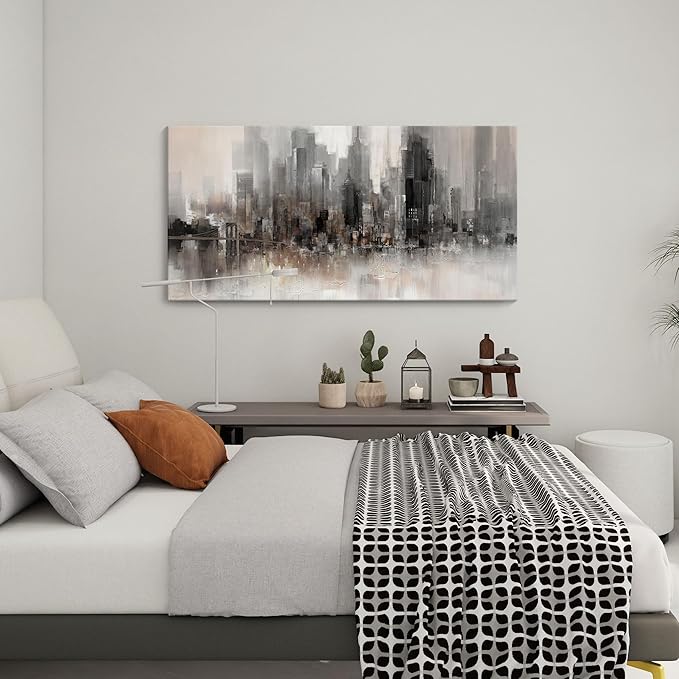 YDYSUNE Large Abstract Wall Art for Living Room,Cityscape New York Canvas Wall Decor for Bedroom,Print Brooklyn Bridge Themed Painting Brown Modern Picture Decoration Artwork Size 24x48inch