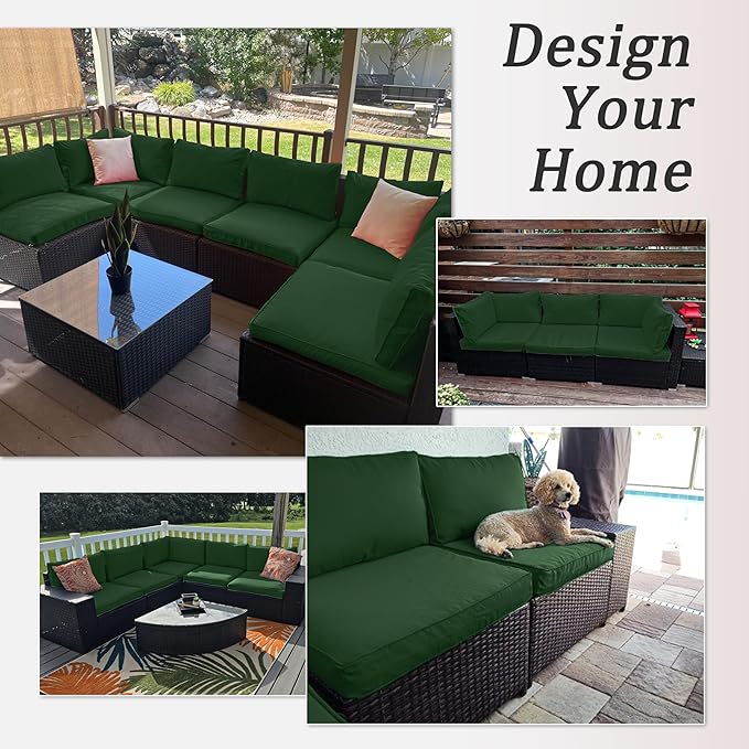 14 Pcs Outdoor Patio Cushion Covers, Replaceable Waterproof Furniture Covers, Outdoor Non-Slip Covers with Zippers, Couch 3 Sizes, Covers Only (Green)