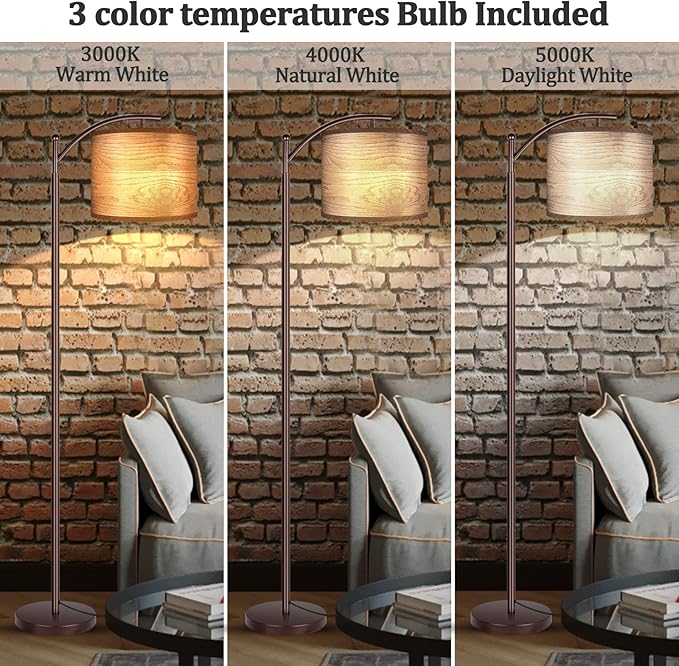 Rottogoon Floor Lamp for Living Room, LED Standing Lamp with 2 Lamp Shades Tall Industrial Floor Lamp Reading for Bedroom, Office (9W LED Bulb Included) - (Oil-Rubbed Bronze)