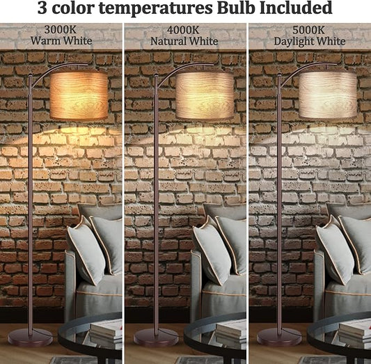 Rottogoon Floor Lamp for Living Room, LED Standing Lamp with 2 Lamp Shades Tall Industrial Floor Lamp Reading for Bedroom, Office (9W LED Bulb Included) - (Oil-Rubbed Bronze)