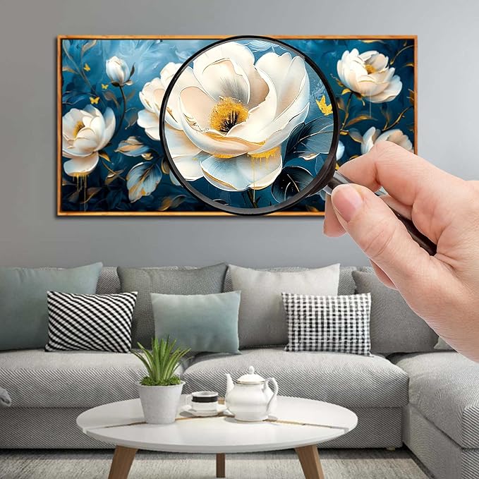 Flower Canvas Wall Art for Living Room - Blue and White Wall Decor for Bedroom - Large Picture Frames for Wall 29" x 59"