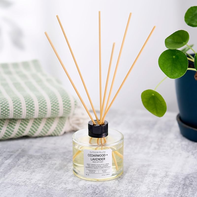 Cedarwood and Lavender Reed Diffuser, 4 fl. oz. – Flameless Home Freshener with Eucalyptus and Lemon – Long-Lasting Non-Toxic Scent – Made in USA