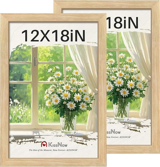 12x18 Poster Frame 2 Pack, Textured Natural Oak Wood Picture Frame, Wall Hanging